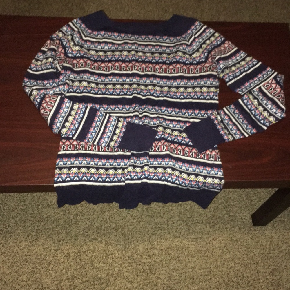 This is a multi color no zip sweater.